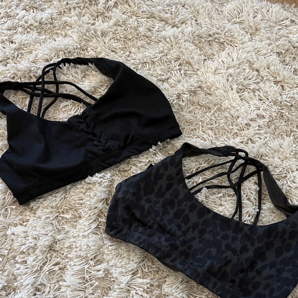 Black and Leopard Print Strappy Sports Bras - Picture 1 of 5